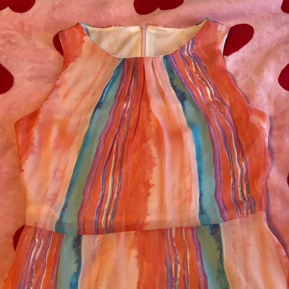 Red Pink Blue Watercolor Boho Stripe Maxi Dress